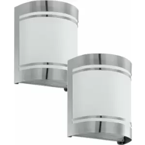 Loops - 2 pack IP44 Outdoor Wall Light Stainless Steel & Diffuser 40W E27 Porch Lamp