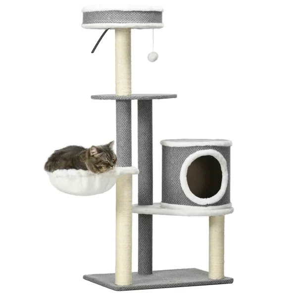 PawHut 124cm Cat Tree w/ Scratching Post, Platforms