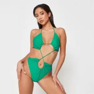 Missguided Halterneck Strappy Cut Out Swimsuit - Green