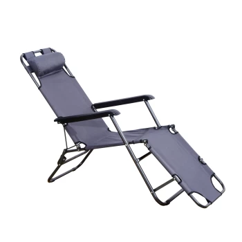 Outsunny 2 in 1 Sun Lounger Folding Reclining Chair Garden Outdoor Camping Adjustable Back with Pillow Grey AOSOM UK