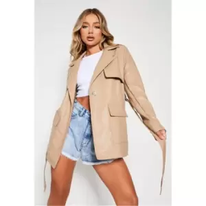 I Saw It First Tan Belt Detail Faux Leather Coat - Brown