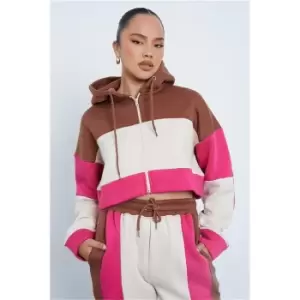 I Saw It First Chocolate Colourblock Zip Through Hoodie - Brown