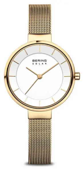 Bering 14631-324 Solar Womens Gold-Plated Mesh Bracelet Watch