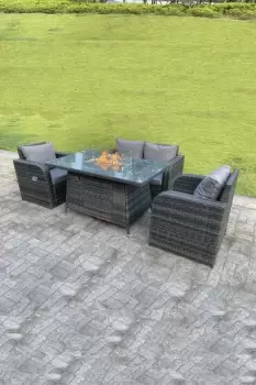 Fimous 4 Seater Outdoor Dark Grey Rattan Lounge Complete Sofa Set with Gas Fire Pit Table and Heater