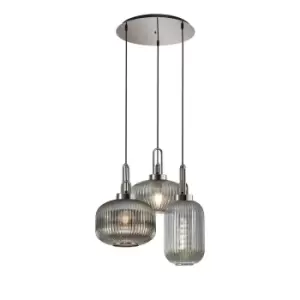 Yorktown 2m Round Ceiling Pendant 3 Light E27 With Various Glasses, Polished Nickel, Smoked, Matt Black