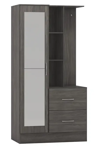 Seconique Nevada Mirrored Open Shelf Wardrobe Black