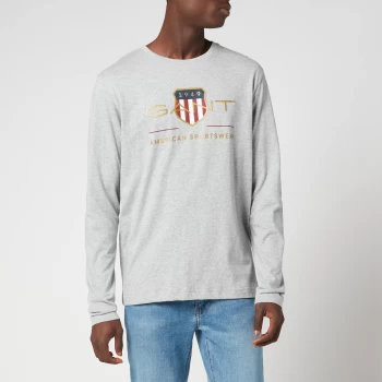 GANT Mens Archive Shield Long Sleeve T-Shirt - Grey Melange - M