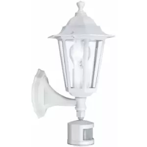 IP44 Outdoor Wall Light & pir Sensor White Aluminium Lantern 1x 60W E27 Bulb