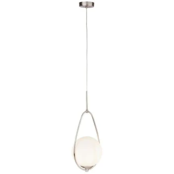 Searchlight Avalon - 1 Light Pendant Satin Silver, Opal ,Glass, E27