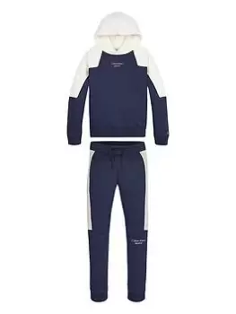 Calvin Klein Jeans Boys Colour Block Stack Logo Hoodie & Joggers Set - Navy, Size Age: 14 Years