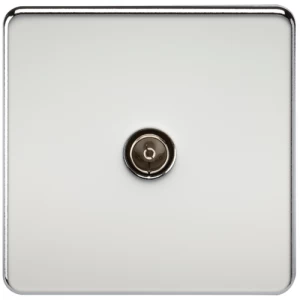 KnightsBridge Coaxial TV Outlet 1G Screwless Polished Chrome Un-Isolated Wall Plate