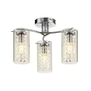 Semi Flush Ceiling Light, 3 x E14, Polished Chrome, Crystal, Glass - Luminosa Lighting