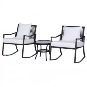 Outsunny 3 PCS Rocking Chair Bistro Set-Brown/Cream White