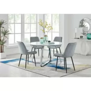 Santorini White Round Dining Table And 4 Grey Pesaro Black Leg Chairs - Elephant Grey