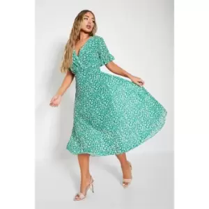 I Saw It First Ditsy Woven Floral Pleated Midi Dress - Green