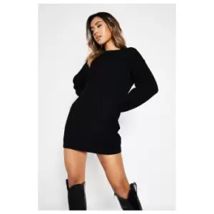 I Saw It First Ribbed Oversized Jumper Dress - Black