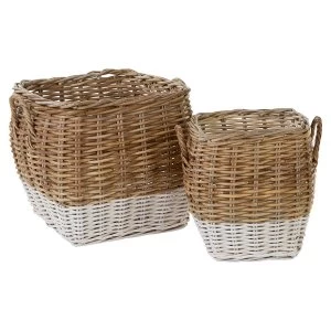 Premier Housewares Hampstead Square Kubu Rattan Set of 2 Storage Baskets - Grey & White