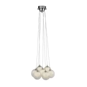 Cluster 7 Light LED Ball Ceiling Pendant - Chrome, Glass & Crystal Sand Balls