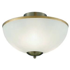 3 Light Flush Ceiling Light Antique Brass and Glass, E14