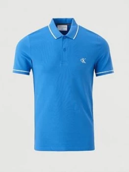 Calvin Klein Jeans Tipping Slim Fit Polo Shirt - Blue, Meridian Blue, Size XL, Men