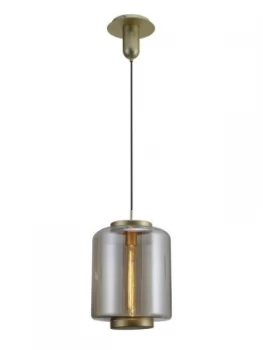 Ceiling Pendant 30cm Round, 1 x E27 (Max 40W), Matt Gold , Cognac Glass