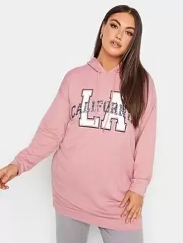 Yours Varsity Slogan Sequin Hoodie Dress, Pink, Size 26-28, Women