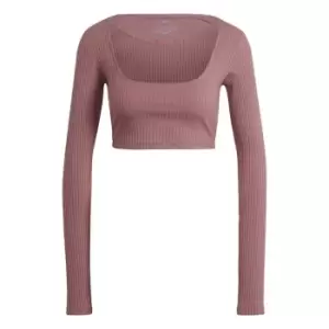 adidas Studio Lounge Ribbed Cropped Long-Sleeve Top Women - Pink