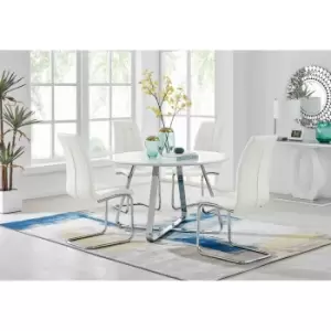 Furniture Box Santorini White Round Dining Table and 4 White Murano Chairs