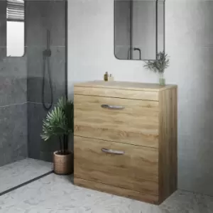 Nuie - Athena Floor Standing 2-Drawer Vanity Unit and Worktop 800mm Wide - Natural Oak