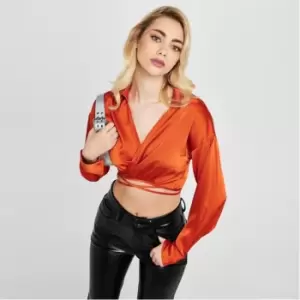 Missguided Tie Wrap Satin Shirt - Orange