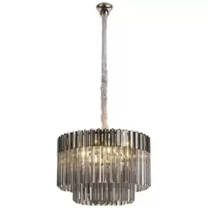 Luminosa Lighting - Luminosa Poland Ceiling Pendant Round 8 Light E14, Polished Nickel, Smoke Sculpted Glass, Item Weight: 17.3kg