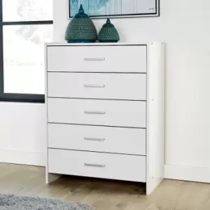 Stratford - Chest of Drawers White Bedroom Furniture 5 Drawer Silver Handles & Runners - White