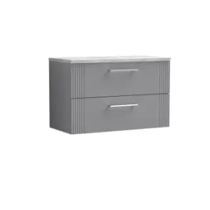 Nuie Deco 800mm Wall Hung 2 Drawer Vanity & Bellato Grey Laminate Top - Satin Grey