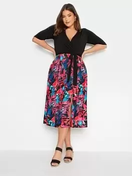 Yours Two In One Tropical Wrap Dress - Pink, Size 18, Women