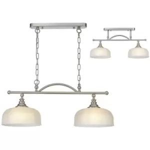 Luminosa DeRuyter Semi Flush, Ceiling Pendant Bar, 2 Light Adjustable E27, Satin Nickel, Frosted Glass