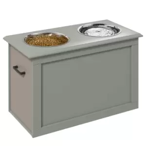 PawHut Raised Dog Bowls Pet Feeding Storage Station with 2 Stainless Steel Bowls Base for Large Dogs and Other Large Pets, Grey