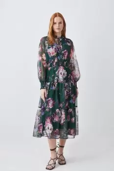 Floral Shirred Detail Woven Maxi Dress