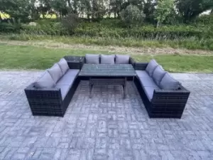 Fimous 9 Seater Outdoor Wicker Garden Furniture Rattan Lounge Sofa Set with Rectangular Dining Table