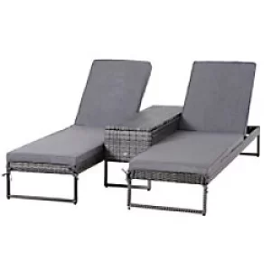 Outsunny Rattan Double-Seat Lounger Set 862-022V70GY Grey