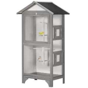 PawHut Wooden Bird Aviary Outdoor Bird Cage for Finch Canary w/ Tray - Grey