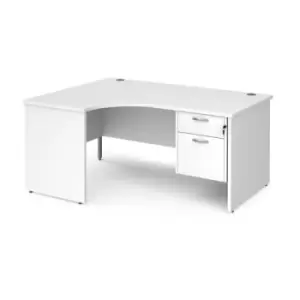 Office Desk Left Hand Corner Desk 1600mm With Pedestal White Top And Panel End Leg 1200mm Depth Maestro 25 MP16ELP2WH