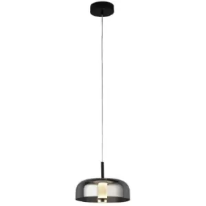 Searchlight Frisbee 1 Light LED Pendant, Matt Black With Smoked Glass