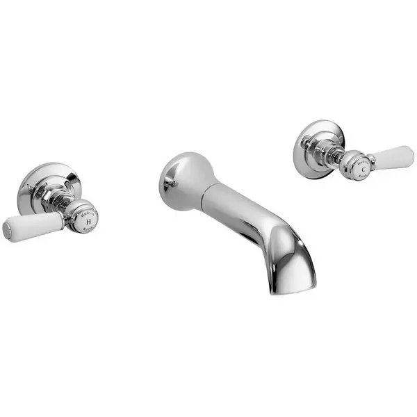 Hudson Reed White Topaz With Lever 3 Tap Hole Wall Mounted Basin Mixer - Chrome