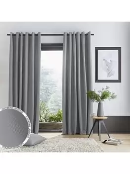 Catherine Lansfield Pinsonic Chevron Geometric Lined Eyelet Curtains Silver Grey 66X90
