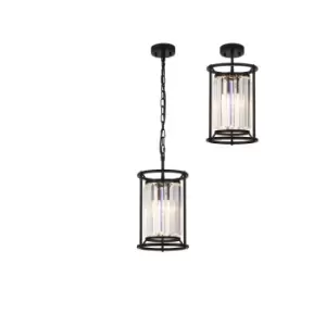 Guilford Ceiling Pendant, E27, Satin Black, Clear