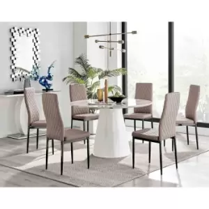 Furniture Box Palma White Marble Effect Round Dining Table and 6 Cappuccino Milan Black Leg Chairs