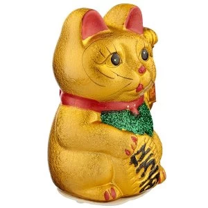 Maneki Neko Waving Cat, Eyes Open 17cm