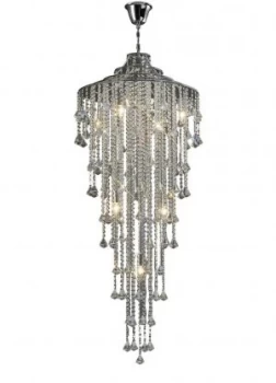 Tall Ceiling Cluster Pendant 9 Light Polished Chrome, Crystal