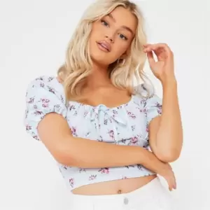 I Saw It First Petite Floral Print Milkmaid Crop Top - Blue