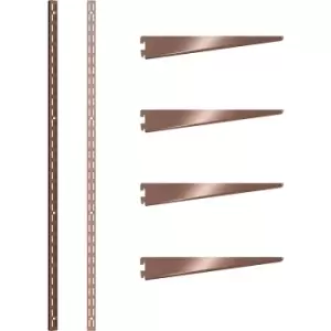 Rothley Antique Twin Slot Shelving Kit 1600mm Uprights (x2) & 320mm Brackets (x4) in Copper Steel